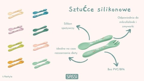 Sztućce silikonowe dla dzieci zestaw Leniwiec SASS