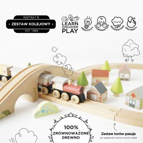 Drewniana kolejka Le Toy Van – zestaw z torami, 40 elem.