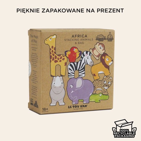 Drewniane figurki zwierzątka afrykańskie, zabawka układanka, Le Toy Van