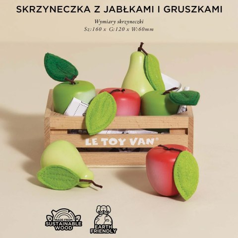 Drewniane jabłka i gruszki w skrzynce, zabawka dla dzieci, sklep Le Toy Van