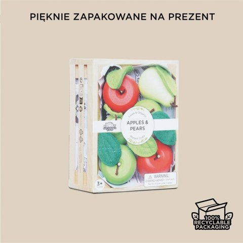 Drewniane jabłka i gruszki w skrzynce, zabawka dla dzieci, sklep Le Toy Van