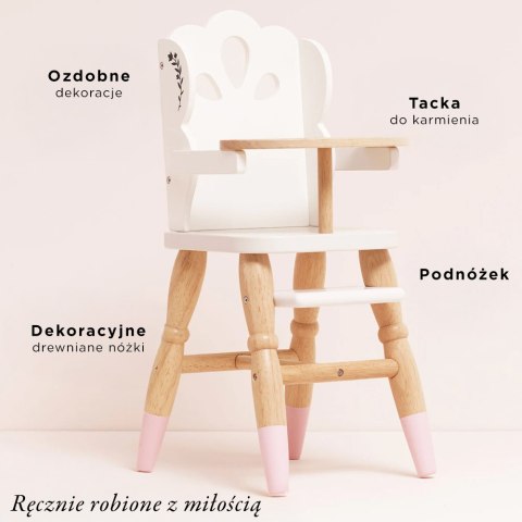 Drewniane krzesełko do karmienia lalek, zabawka, dzieci, Le Toy Van