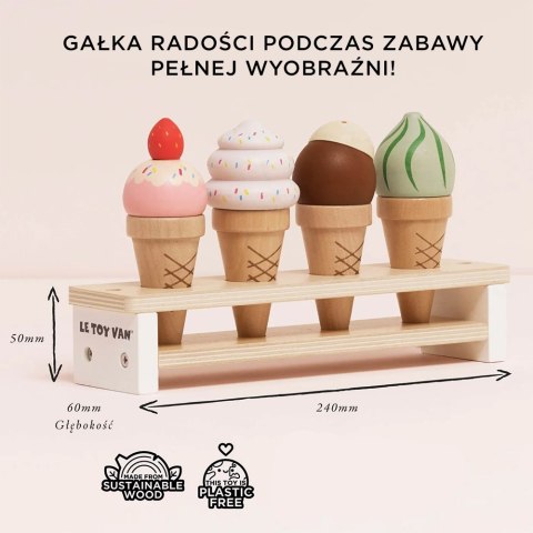 Drewniane lody rożki zestaw, zabawka dla dzieci, lodziarnia, Le Toy Van
