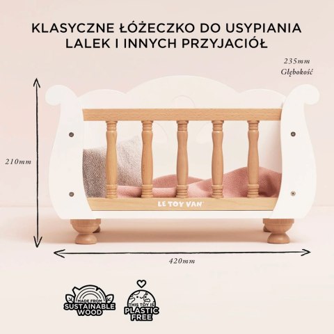 Drewniane łóżeczko dla lalek, zabawka dla dzieci, zabawa lalkami Le Toy Van