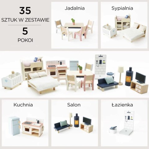 Drewniane mebelki do domku dla lalek Le Toy Van – duży zestaw