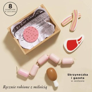 Drewniane mięso w skrzynce, zabawka dla dzieci, stragan sklep Le Toy Van