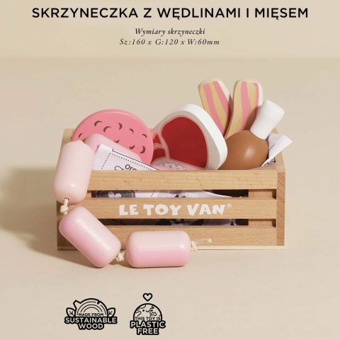 Drewniane mięso w skrzynce, zabawka dla dzieci, stragan sklep Le Toy Van