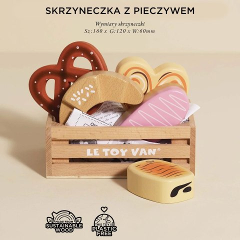 Drewniane pieczywo w skrzynce, zabawka dla dzieci, stragan sklep Le Toy Van