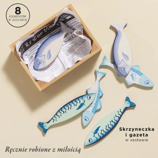 Drewniane ryby w skrzynce, zabawka dla dzieci, stragan, sklep Le Toy Van