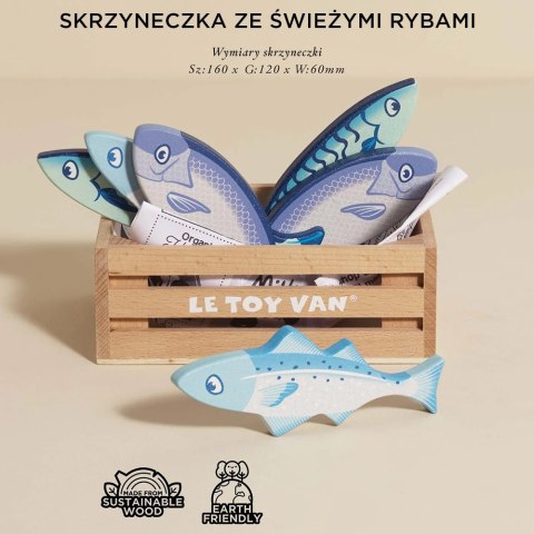 Drewniane ryby w skrzynce, zabawka dla dzieci, stragan, sklep Le Toy Van