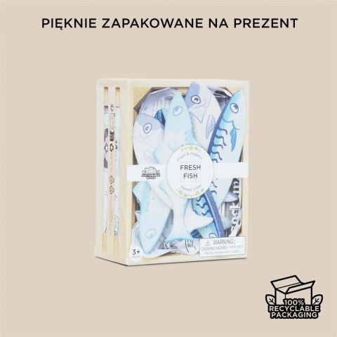 Drewniane ryby w skrzynce, zabawka dla dzieci, stragan, sklep Le Toy Van