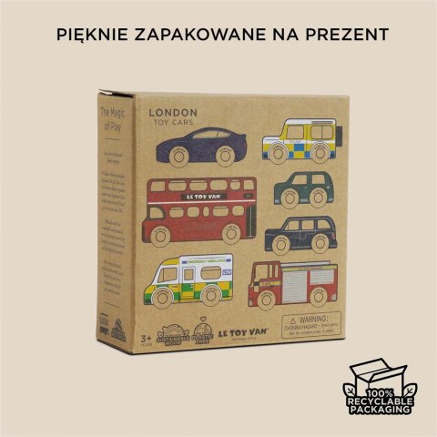 Drewniane samochody zestaw Londyn, zabawka, pojazdy dla dzieci, Le Toy Van