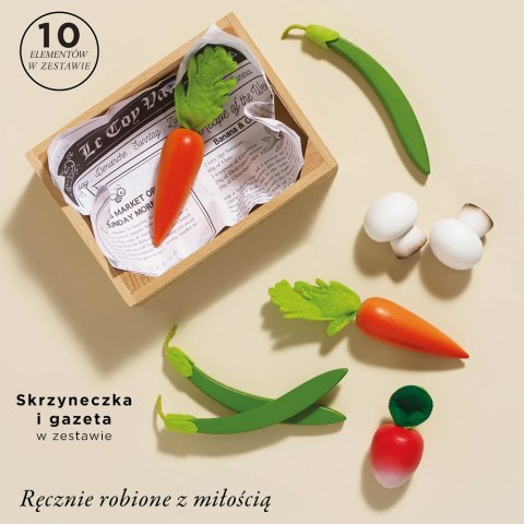 Drewniane warzywa w skrzynce, zabawka dla dzieci, stragan, sklep Le Toy Van