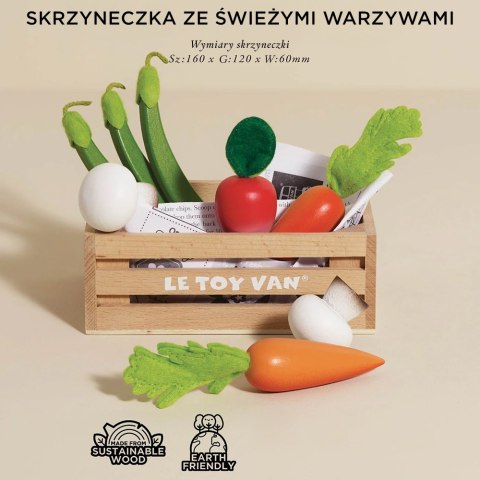 Drewniane warzywa w skrzynce, zabawka dla dzieci, stragan, sklep Le Toy Van