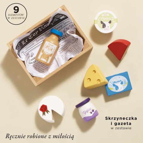 Drewniany nabiał w skrzynce, zabawka dla dzieci, stragan, sklep Le Toy Van