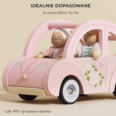 Drewniany różowy samochód retro Sophie, zabawka dla dzieci, auto Le Toy Van
