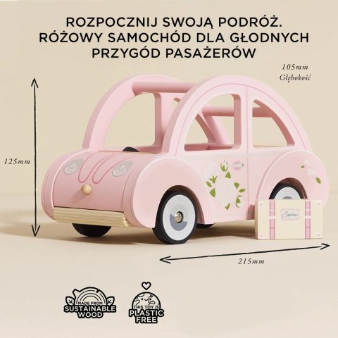 Drewniany różowy samochód retro Sophie, zabawka dla dzieci, auto Le Toy Van