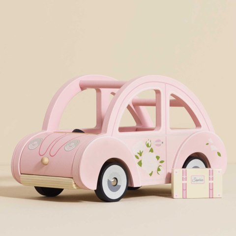 Drewniany różowy samochód retro Sophie, zabawka dla dzieci, auto Le Toy Van