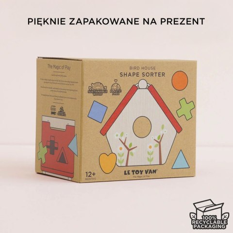 Drewniany sorter kształtów domek dla ptaków, zabawka edukacyjna, Le Toy Van