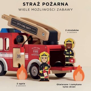 Drewniany wóz strażacki zestaw z figurkami straż pożarna zabawka Le Toy Van