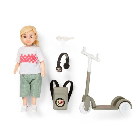Lalka dziewczynka na hulajnodze zestaw, nastolatka, domek dla lalek, Lundby