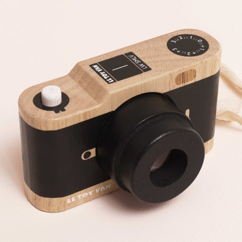 Drewniany aparat fotograficzny retro z kalejdoskopem, zabawka, Le Toy Van