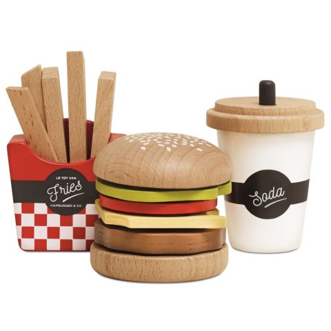 Drewniany zestaw 3w1 – hamburger, frytki, napój