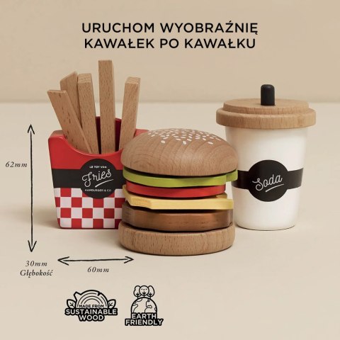 Drewniany zestaw 3w1 – hamburger, frytki, napój