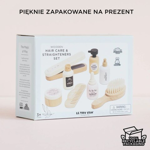 Drewniany zestaw fryzjer, prostowanie włosów, zabawka dla dzieci, Le Toy Van