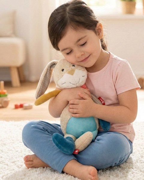 Pierwsza przytulanka Króliczek 31cm patchworkowa zabawka dla dzieci sigikid