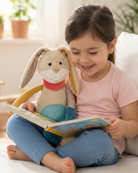 Pierwsza przytulanka Króliczek 31cm patchworkowa zabawka dla dzieci sigikid