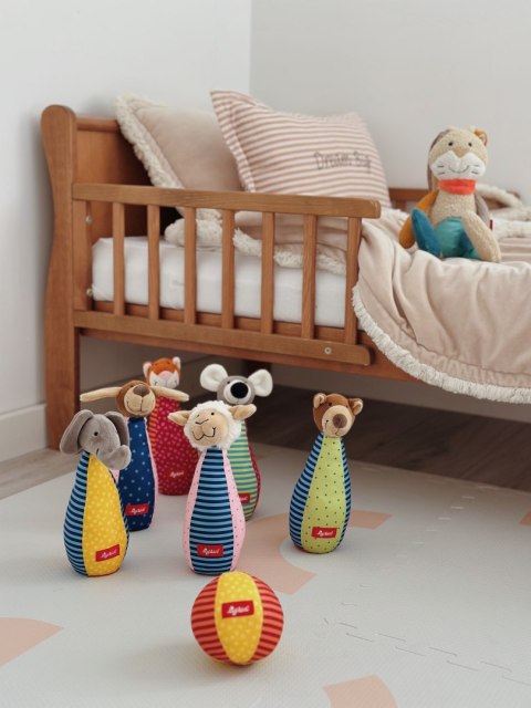 Zestaw miękkie kręgle dla dzieci zabawka rozwojowa patchwork gra sigikid