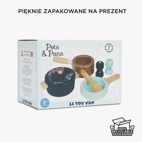Drewniane garnki zestaw, zabawka dla dzieci, akcesoria kuchenne, Le Toy Van