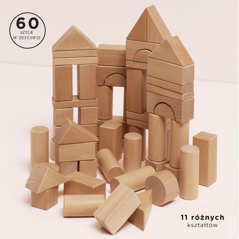 Drewniane klocki naturalne 60 sztuk, zabawka układanka dla dzieci, Le Toy Van