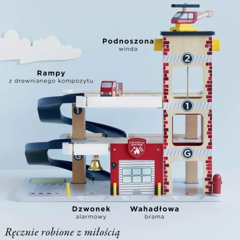 Drewniany garaż wielopoziomowy służby ratunkowe, zabawka, dzieci Le Toy Van