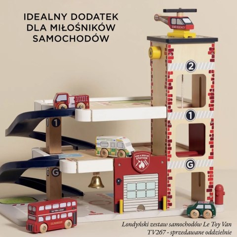 Drewniany garaż wielopoziomowy służby ratunkowe, zabawka, dzieci Le Toy Van