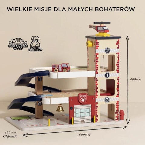 Drewniany garaż wielopoziomowy służby ratunkowe, zabawka, dzieci Le Toy Van