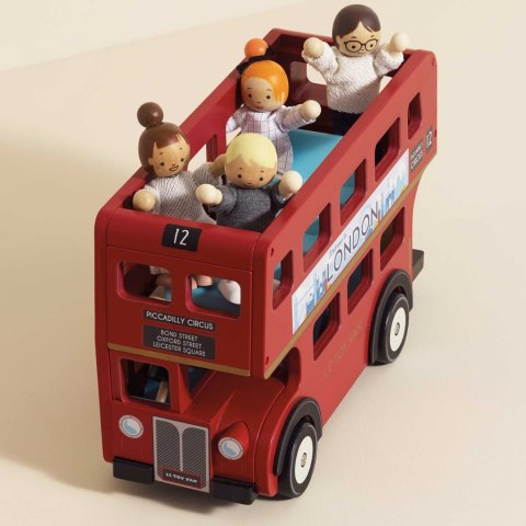 Drewniany piętrowy autobus, Londyn, zabawka dla dzieci, pojazd, Le Toy Van