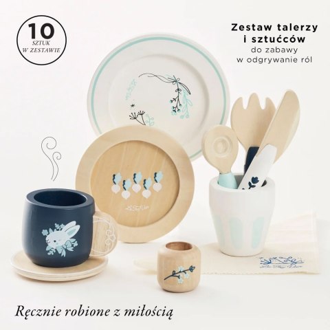 Drewniany zestaw obiadowy, akcesoria kuchenne dla dzieci zabawka Le Toy Van