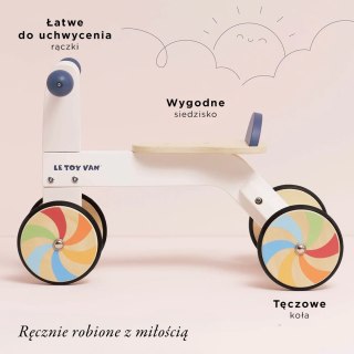 Tęczowy pierwszy jeździk, drewniana zabawka na kołach dla dzieci Le Toy Van