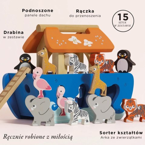 Arka Noego, sorter kształtów, figurki, statek zwierzątka zabawka Le Toy Van