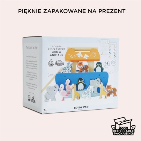 Arka Noego, sorter kształtów, figurki, statek zwierzątka zabawka Le Toy Van