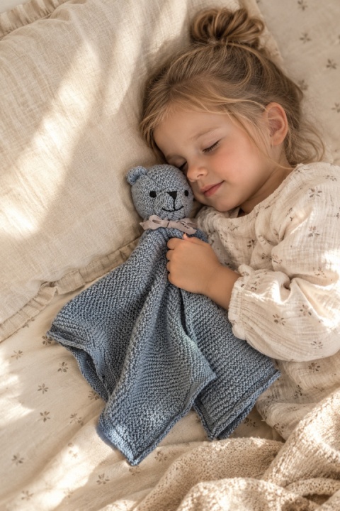 Przytulanka-chusteczka Miś Teddy – misty blue