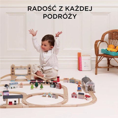 Drewniana kolejka Paddington zestaw 75 elementów tory pociąg Le Toy Van