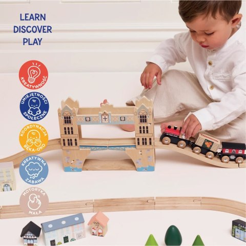 Drewniana kolejka Paddington zestaw 75 elementów tory pociąg Le Toy Van